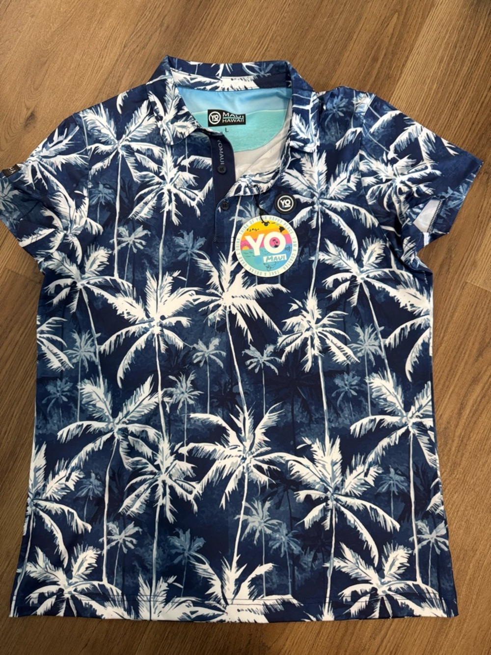 NWT YO Hawaii Navy Palm Print Polo